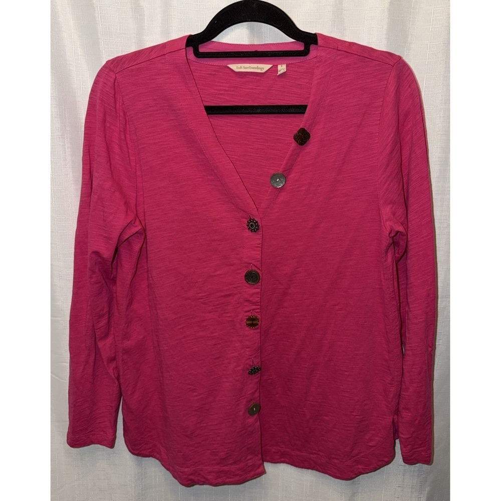 SOFT SURROUNDINGS Top Womens Sm. Hot Pink Cardigan Buttons Eclectic Art To Wear